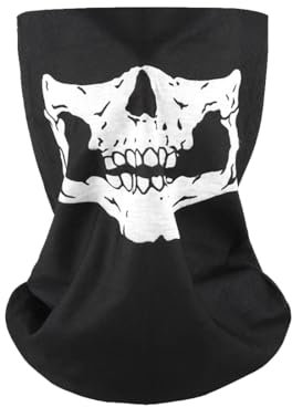 WUSJCOF Masque de Crâne, 1Pcs Masque Tête de Mort, Masque de Visage en Polyester Protection Poussière Bandana Moto pour Ski, Moto, Vélo, Randonnée(Noir)