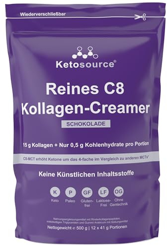 Reiner C8 MCT Kollagen-Creamer | Keto & Kollagen in einem | 500g Schokolade | 4X Ketones vs andere MCTs | Mischt sich leicht ohne Klümpchen | Keine künstlichen Zutaten, mit purem Kakao