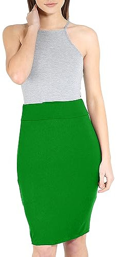 MBN Womens Plain Jersey Elasticated High Waist Pencil Bodycon Office Skirt Green Plus Size (UK 16/18)