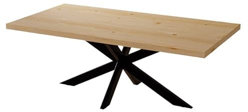Liadomo Esstisch 140x80 Paris eichefarben, Tisch mit gerader Kante, Tanne Massivholz Tisch, 30mm Tischplatte geölt, Robust & Pflegeleicht, Unikat, Spider-Gestell Metall schwarz