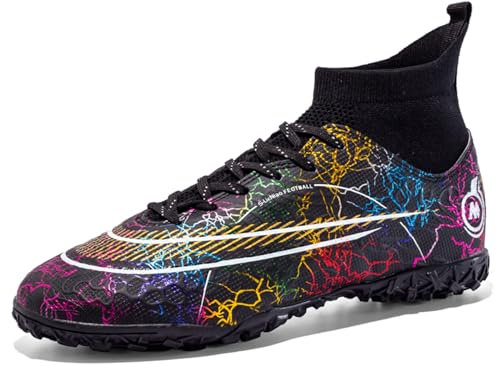 Biayphyne Scarpe da calcio in erba sintetica da uomo, scarpe da calcio, per bambini, per interni, AG FG TF, 068 Tf Nero, 41 EU