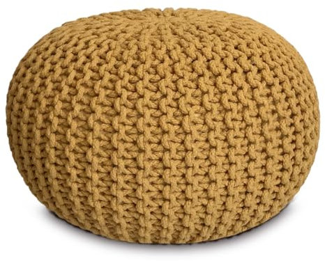 Amago home Strickhocker Pouf Ø45 o. 55cm Bodenkissen Sitzpouf XXL Baumwolle nachhaltig Größe ø 45 cm, Farbe gelb