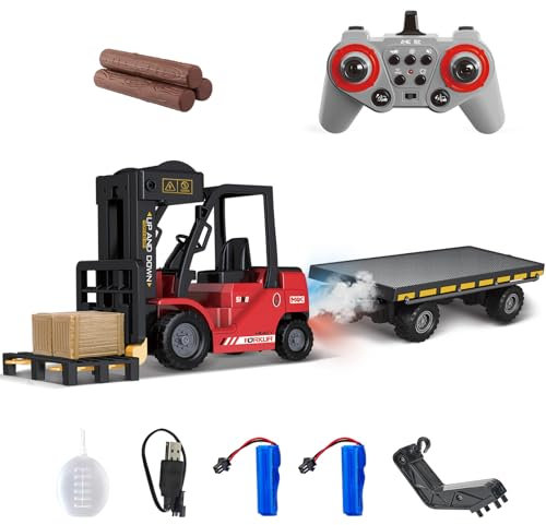 Mostop RC Gabelstapler mit Trägerplatte Konstruktionsspielzeug,1/24 Ferngesteuerter Gabelstapler mit Boxen/Ton und Lichtspray,Zwei wiederaufladbare Batterien und Ladegerät,Geschenke für Jungen und Mäd