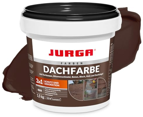 JURGA Dachfarbe 1,5 Kg Braun (≈3,5m²) 2 in 1: Deko & Schutz, Sockelfarbe, Betonfarbe, UV- und Witterungsbeständig, Hohe Elastizität, Einfache Anwendung, LF-frei, Innen- und Außenrenovierfarbe