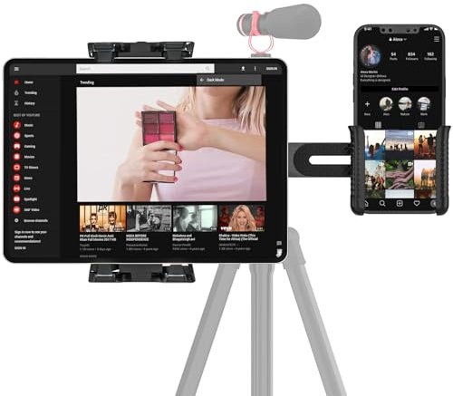 JUBOR iPad Stativ-Adapter mit 6,35 mm Kugelkopf für LED-Ringlicht, Mikrofon und 2 Klemmhalterungen für iPad Pro, Air, Mini, alle 4,7-12,9 Zoll Tablets und Smartphones