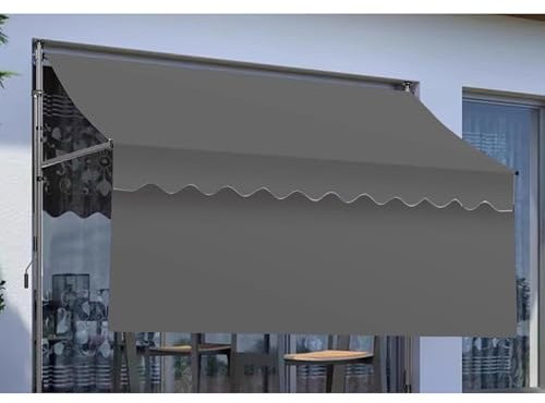 xjdagaoge Einziehbare Markise, Schlagfreier Sonnenschutz, Verstellbare Markise für Terrassentüren und Fenster, Handgekurbelte Balkon- und Terrassenmarkisen für Haus und Geschäft(Gray,300cm/10ft)