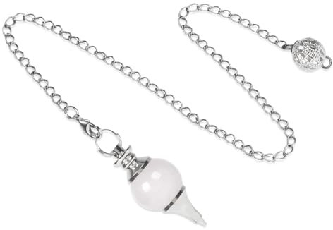Pendule en quartz avec chaîne, gouttes d'eau en pierre précieuse naturelle, pierre de guérison pour radiesthésie, pendule de 21 cm, pendentif en cristal de roche (blanc)