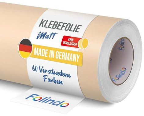 FOLINDO Möbelfolie selbstklebend 814 Elfenbein Matt 5m x 63 cm - Klebefolie Möbel, Klebefolie Küche, Möbelfolie, Folie für Möbel, Möbelfolie selbstklebende Folie, Küchenfolie selbstklebend