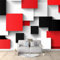 Red and Black Geometric Squares Wallpaper Bedroom Kids Boys 3D Wallpaper Mural Red Black Kids Teens Room 3D Poster Photo Wall Decoration Themed Room Playroom 300x210 cm