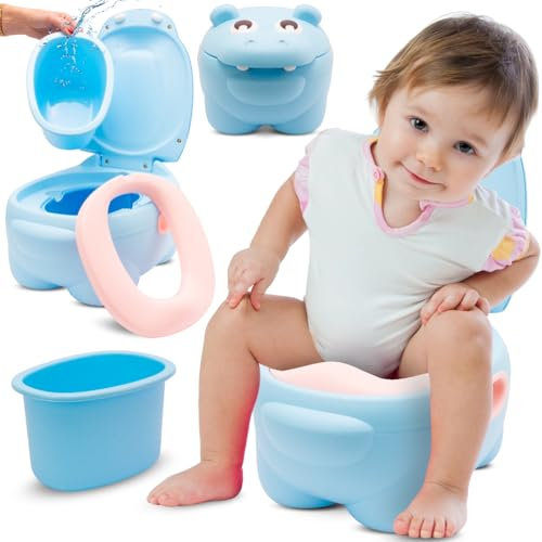 sun baby Nilpferd Kinder Töpfchen 18-36 Monate bis zu 15 kg, rutschfeste Füße, Gummizähne des Tieres und Ohren, herausnehmbarer Einsatz (Blau)