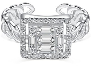 Einstellbare Brilliant Diamond Band Einstellbare Ringe für Frauen Halo Kissen Schnitt 925 Sterling Silber Ring Hochzeit Verlobung Jahrestag Versprechen Ring Braut Schmuck Geschenk