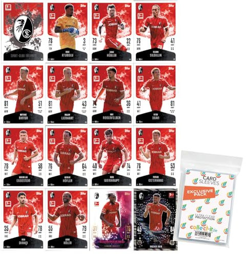 Bundle mit Topps Match Attax Bundesliga - 2024/25 - Mannschaftspaket - SC Freiburg + Exklusive Collect-it Hüllen