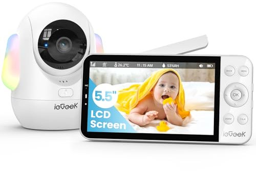 ieGeek 14 cm (5,5 Zoll) Baby-Monitor mit 2,5 K Ultra HD 2,4 G & 5 GHz WiFi-Kamera, Nachtlicht, Gesichtsabdeckung und Schreierkennung, Zwei-Wege-Talk, Nachtsicht, Temperatur- und Feuchtigkeitssensor