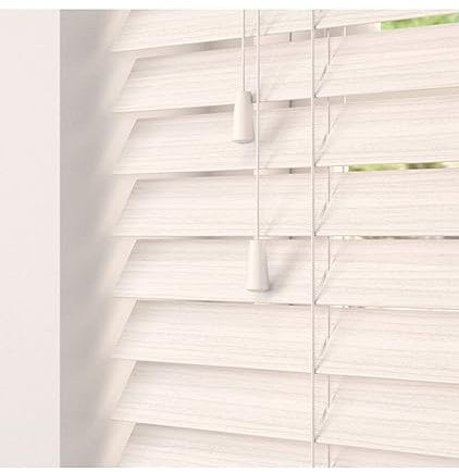 White Oak 50mm Faux Wood Venetian Blinds Fine Grained With Strings 120cm Drop 180cm Wide