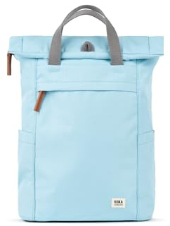 ROKA London Finchley A Medium Recycled Canvas (Ice) | Roll top backpack with spacious storage, padded laptop sleeve, side bottle pockets, secret pocket and adjustable straps