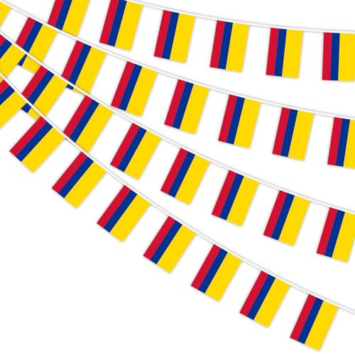 AhfuLife Banderines de bandera de Colombia para decoración de fiestas, 30 banderas de Colombia, banderas de tela de doble cara para decoración de fiesta de fanáticos del fútbol del Día Nacional