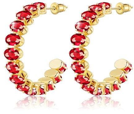 Linawe Orecchini pendenti in oro rosso rubino, grandi orecchini a cerchio in acciaio inossidabile da donna, gioielli alla moda, placcati in oro, ipoallergenici con pietra