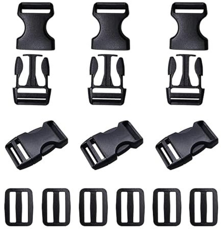 CMBBZZY Set of 6, 38mm Plastic Rrucksack Buckles with Adjustable Slide Fasteners for Handbag, Rucksack and Luggage Straps - Black