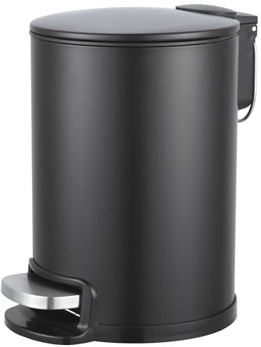 Amig - Poubelle de salle de bain à pédale 3 litres Mod. Tacto - Couleur noire - Ouverture hygiénique sans contact - Ø16,8 x 25,5 cm - Acier inoxydable laqué