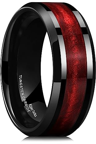 King Will 8mm Wolframkarbid Ehering für Männer - Schwarz und Rotes Sandeinlage, coole einzigartige Ringe für Männer mit polierter Fase und Komfortpassung für den täglichen Gebrauch 65.0 (20.6)
