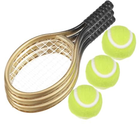 3Sets Miniature Tennis Racket Realistic Tennis Rackets and Balls for Cake Toppers Decorations and Mini Sports Matches