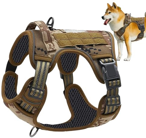 Nexusectar Hundegeschirr, reflektierend, Camouflage, kein Ziehen, Haustierzubehör für mittelgroße Trainer, Aufgaben, Rettung, Suchen, Wandern, Spazierengehen, Camping, Alltag im Freien