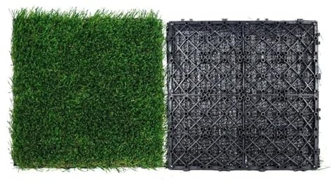 QAUUCP Artificial Grass Tiles 9 Piece Interlocking Artificial Grass Tiles 305x305mm Self-Draining Outdoor Indoor Dog Mat Entryway Flooring