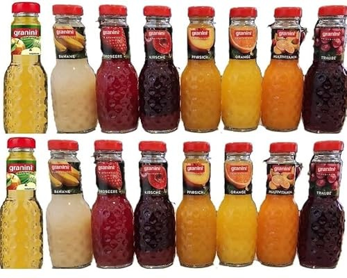 16 Flaschen a 200ml G ranini Saft Mix aus 8 Sorten MEHRWEG Pfand Glas Flaschen Mischung Trinkgenuss von Onlineshop Bormann + Space Keks gratis a 45g