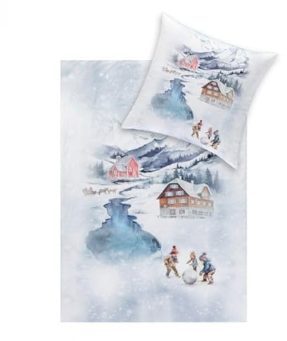 ESTELLA Kuschelflanell Bettwäsche Mountain Lake Silber 140 x 220 cm + 70 x 90 cm