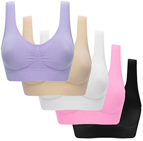 TYHONEYS Lot de 5 Brassiere Sport Femme Push Up Running sans Couture Emboitant Maintien Extreme Sexy Emboitant Yoga Couleur Unie sous-Vêtements Convient pour Le Fitness Prime Multicolore XXL