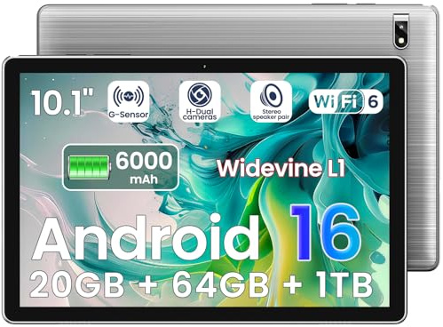 2026 Android 16 Tablet with Gemini AI,20GB+1TB Expand, Family & Work,anniversary thank you gift for her him (gray),10.1 inch Tablet,Octa-core CPU, Dual Camera, WiFi6, 6000mAh,Widevine L1,Split Screen