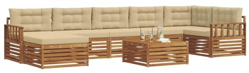 vidaXL Sofagarnituren 8 pcs Natur und Beige Massivholz Akazie, Garten Ecksofa Set, modernes Outdoor-Möbel, strapazierfähig, zum Chillen am Pool, für die Terrasse
