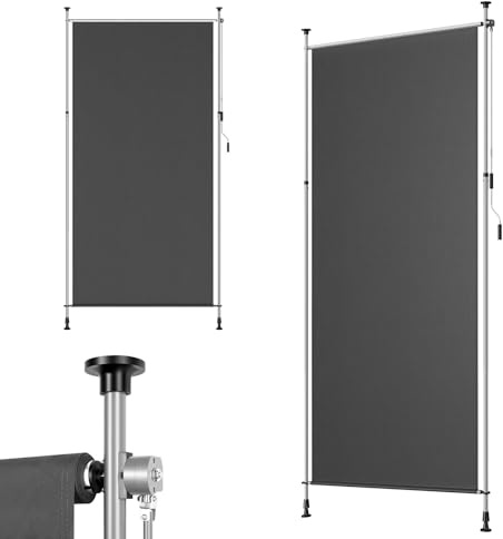 WOLTU Klemmmarkise Senkrechtmarkise 150×310 cm mit Handkurbel, ohne Bohren Montierbar, Balkon & Garten Sichtschutz, ausziehbare Seitenmarkise, Wind- & Sonnenschutz, Wetterfest, Grau