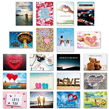 ewtshop® 20er Postkarten Set Liebe mit 20 Sprüchen & Zitaten // Postkarte Grußkarte mit Spruch