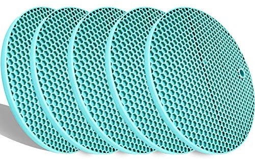 LogHog Set of 5 Thickened Silicone Pot Coaster Trivet Mats,Pot Holder/Hot Pads,Non Slip Durable Flexible Table Mats Round Honeycome Multipurpose Kitchen Heat Resistant Mat (Teal)