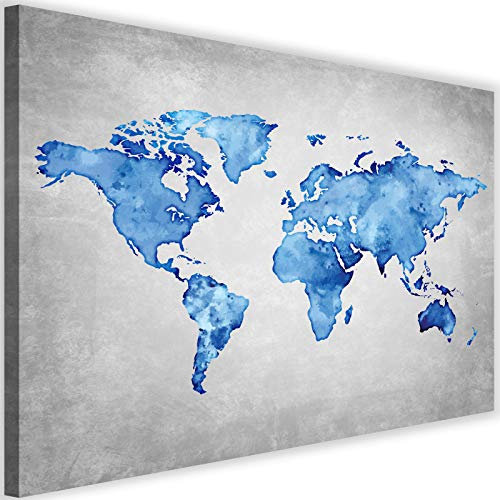Feeby Bild als Pinnwand Geographie Poster Pinnwand Weltkarte Kontinente blau 60x40 cm
