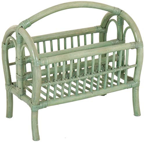 korb.outlet Klassischer Zeitungs-ständer, Magazin-sammler aus Rattan gestäbt, Handarbeit (Grün)