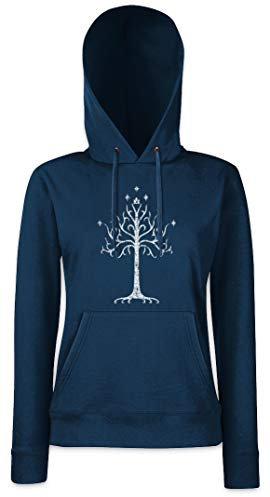 Urban Backwoods White Tree Damen Kapuzenpullover Hoodie Blau Größe L