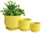 Nattol Lot de 3 Pots de Fleurs Ronds en céramique Jaune avec soucoupes, Modernes et texturés à Rayures, Taille S à M