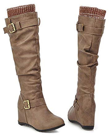 Venus valink - Stivali da donna Western Cowboy al ginocchio, invernali, caldi e freddi, stivali alla coscia alti, in pelle PU con tacco alto, stivali lunghi, stivali invernali femminili Marrone 38