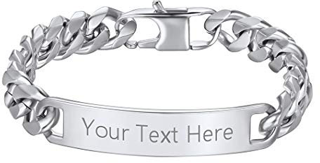 Richsteel personalisierter Silber Damen Armband Edelstahl Freundschaftsarmband mit Gravur Glänzend Poliert 19cm mit Geschenkebox