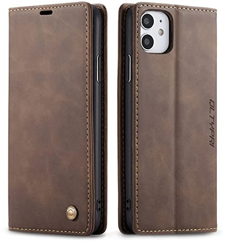 QLTYPRI Compatible with iPhone 12 Mini, Vintage PU Leather Wallet Case Card Slot Kickstand Magnetic Closure Shockproof Flip Folio Book Case Compatible with iPhone 12 Mini - Coffee Brown