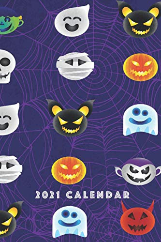 Calender 2021: Halloween Kalender 2021 / 2022, Moster, Hexe, Kürbis, Totenkopf - Notizbuch, Grusel Organizer, Terminkalender, kleines Format DIN A5, 100 Seiten,
