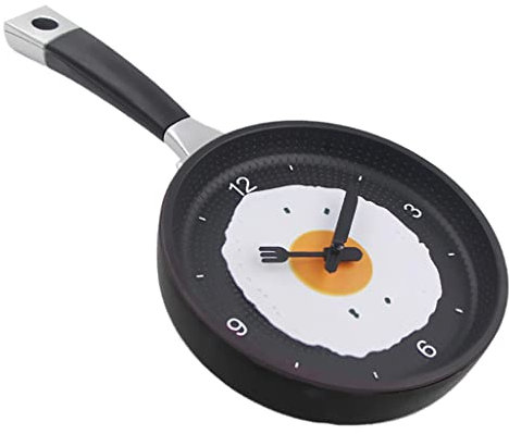 Fenteer Frying Pan with Fried Eggs design the wall Clock, 9x8inch for Kitchen,Living Room,Bedroom Decor, Black
