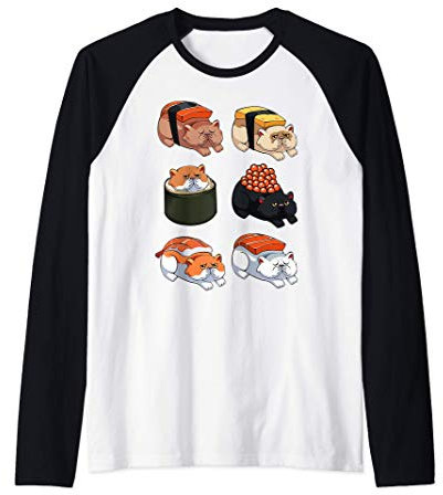 Sushi Gatto Persiano Gattino Gattino Gattino Gattino Cucina Maglia con Maniche Raglan