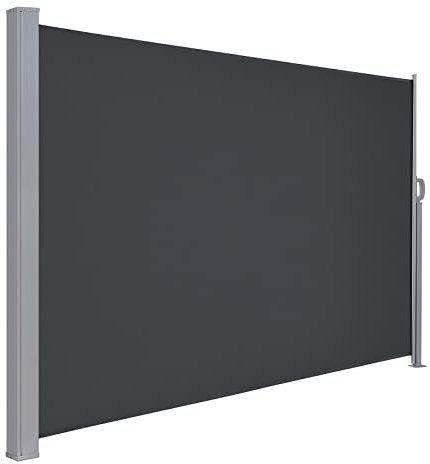 LARMNEE Seitenmarkise mit Stahl-Kasten, 190 x 350 cm, Markise ausziehbar, Sonnenschutz, Seitenrollo, Blickdicht, für Garten, Terrasse, Balkon, Anthrazit EBK1935TBP02