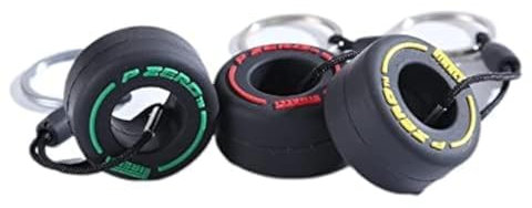 Lot de 3 porte-clés en forme de pneu de course F1 - 3 couleurs - Porte-clés mignon en caoutchouc souple - Utilisé pour la décoration de voiture, jaune