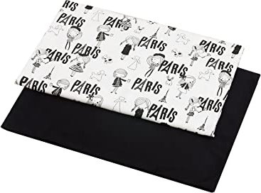 1buy3 Duo-Set Jersey Stoff Gemustert zum nähen | 92% Baumwolle, 8% Elasthan | Kinderstoff | Baumwolljersey | Muster: Paris weiß + Schwarz |2 x 50cm x 160cm | Grundpreis je m² = 9,36