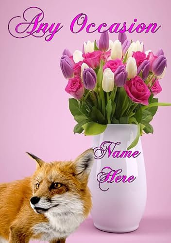 aac 259 Fuchs-Vase mit Blumen, personalisierte Grußkarte, Valentinstag, Geburtstag, Gute Besserung, Jubiläum, Ruhestand, Muttertag, Vatertag, Ostern, A5, jedes Ereignis