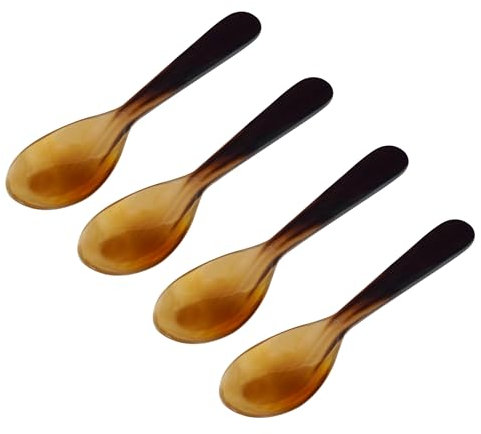 Mythrojan Wikingerhorn-Löffel, mittelalterlich, 100 % natürlich, authentisch, handgefertigt, Büffelhorn-Löffel für Honig, Tee, Kaffee, Suppe, Essen, Servieren – 4 Stück